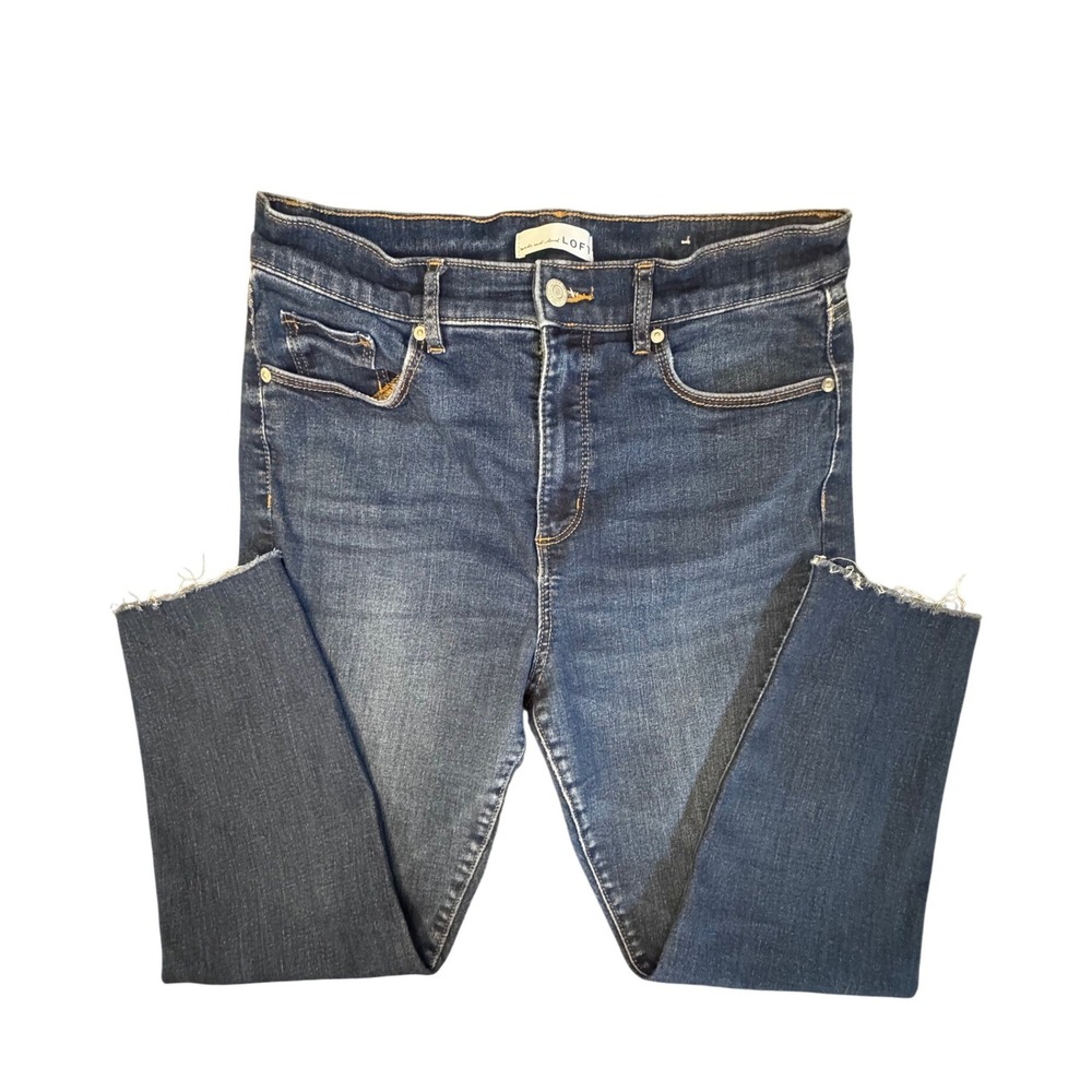 Loft Made and Loved Dark Wash Raw Hem Kick Flare Jeans Petite 31/12P RN140923‎